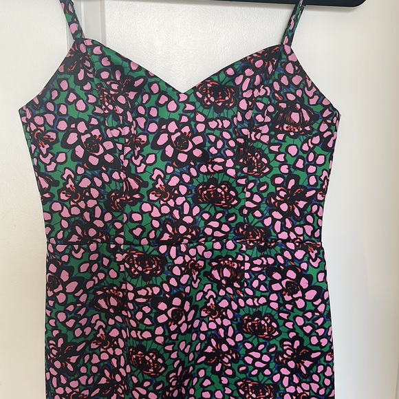 H&M fitted Floral satin mini dress green pink H&M size 8 - Picture 9 of 9